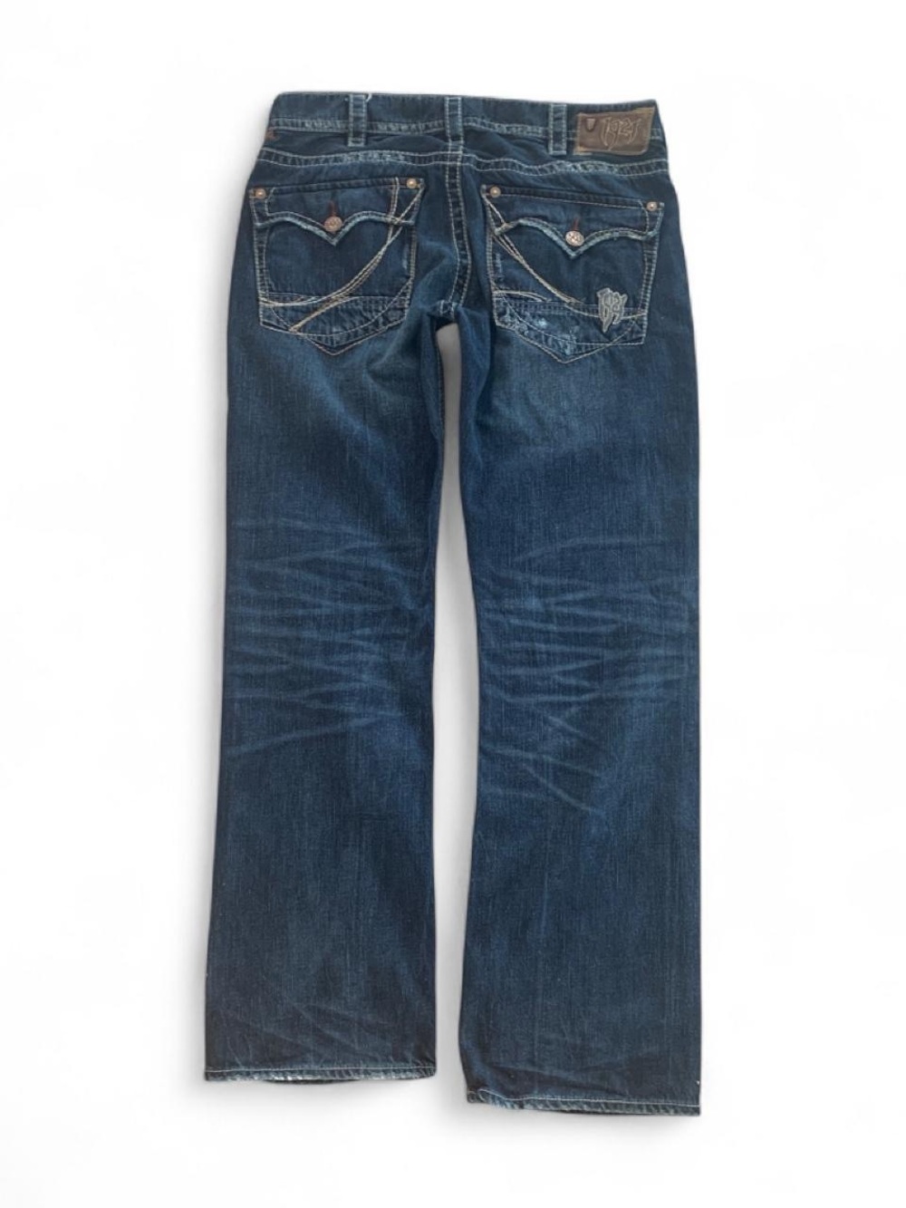 Early 2000s grunge 1921 western globe works dark wash bootcut jeans - Picture 2 of 8